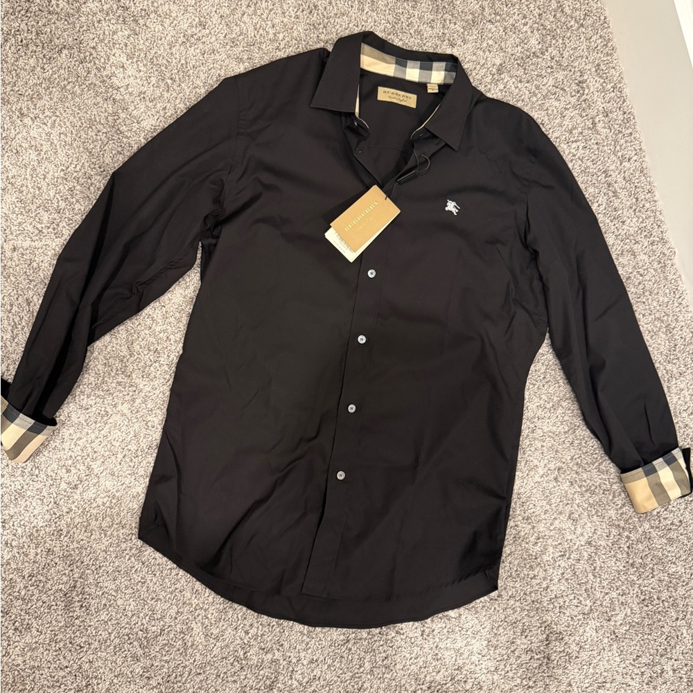 Brand New Burberry Check-Trim Shirt (Black) - Men's M